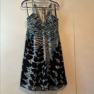 BCBG Elegant Black and Blue Striped Dress
